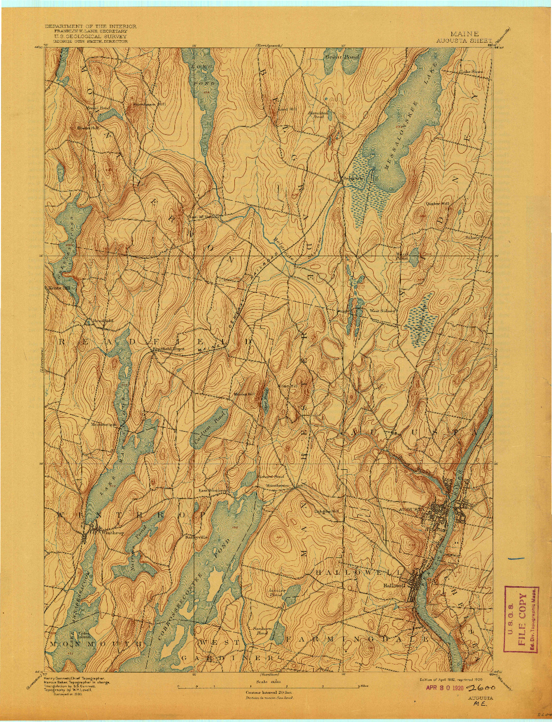 USGS 1:62500-SCALE QUADRANGLE FOR AUGUSTA, ME 1892