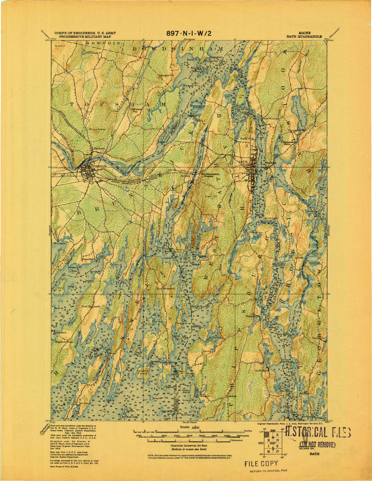 USGS 1:62500-SCALE QUADRANGLE FOR BATH, ME 1920