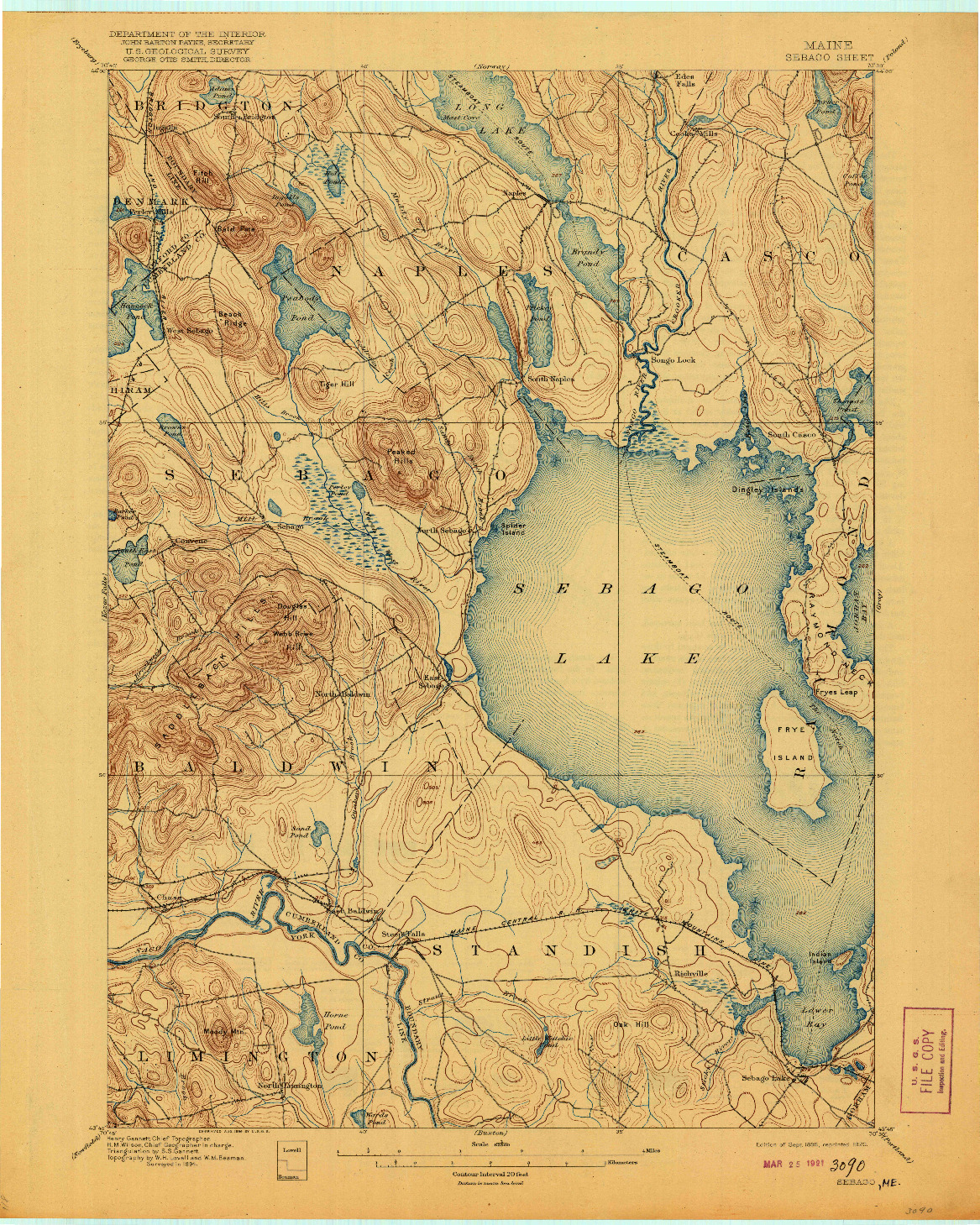 USGS 1:62500-SCALE QUADRANGLE FOR SEBAGO, ME 1896