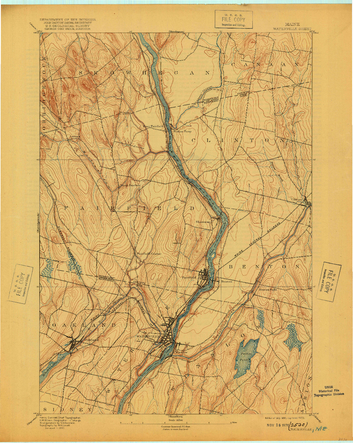 USGS 1:62500-SCALE QUADRANGLE FOR WATERVILLE, ME 1892