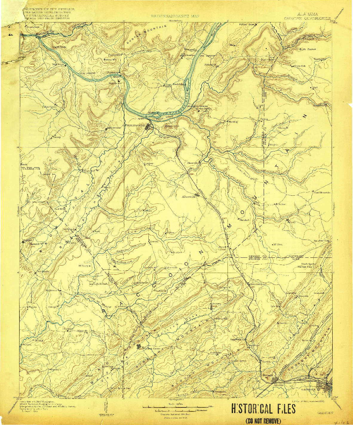 USGS 1:125000-SCALE QUADRANGLE FOR GADSDEN, AL 1903