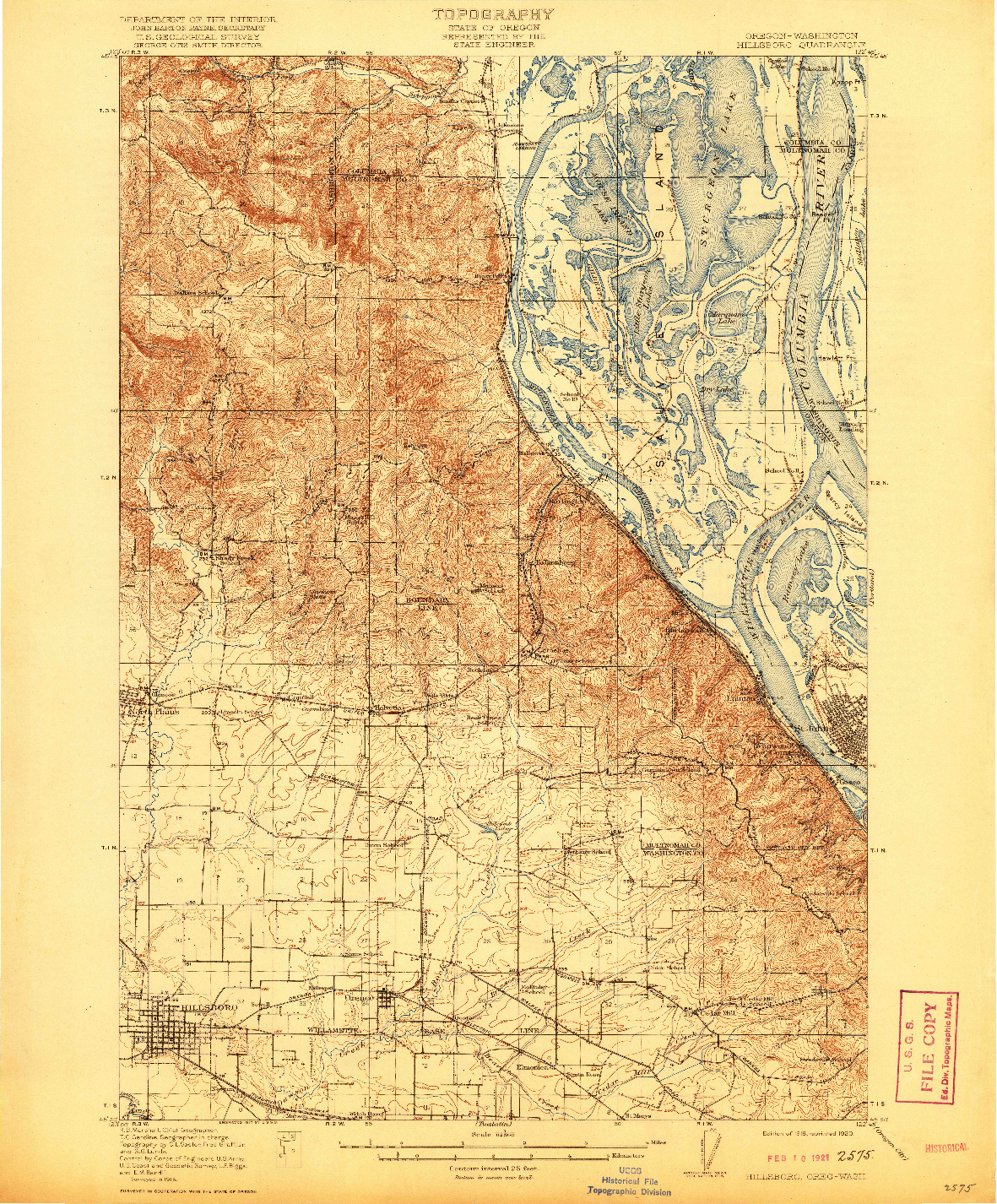 USGS 1:62500-SCALE QUADRANGLE FOR HILLSBORO, OR 1918