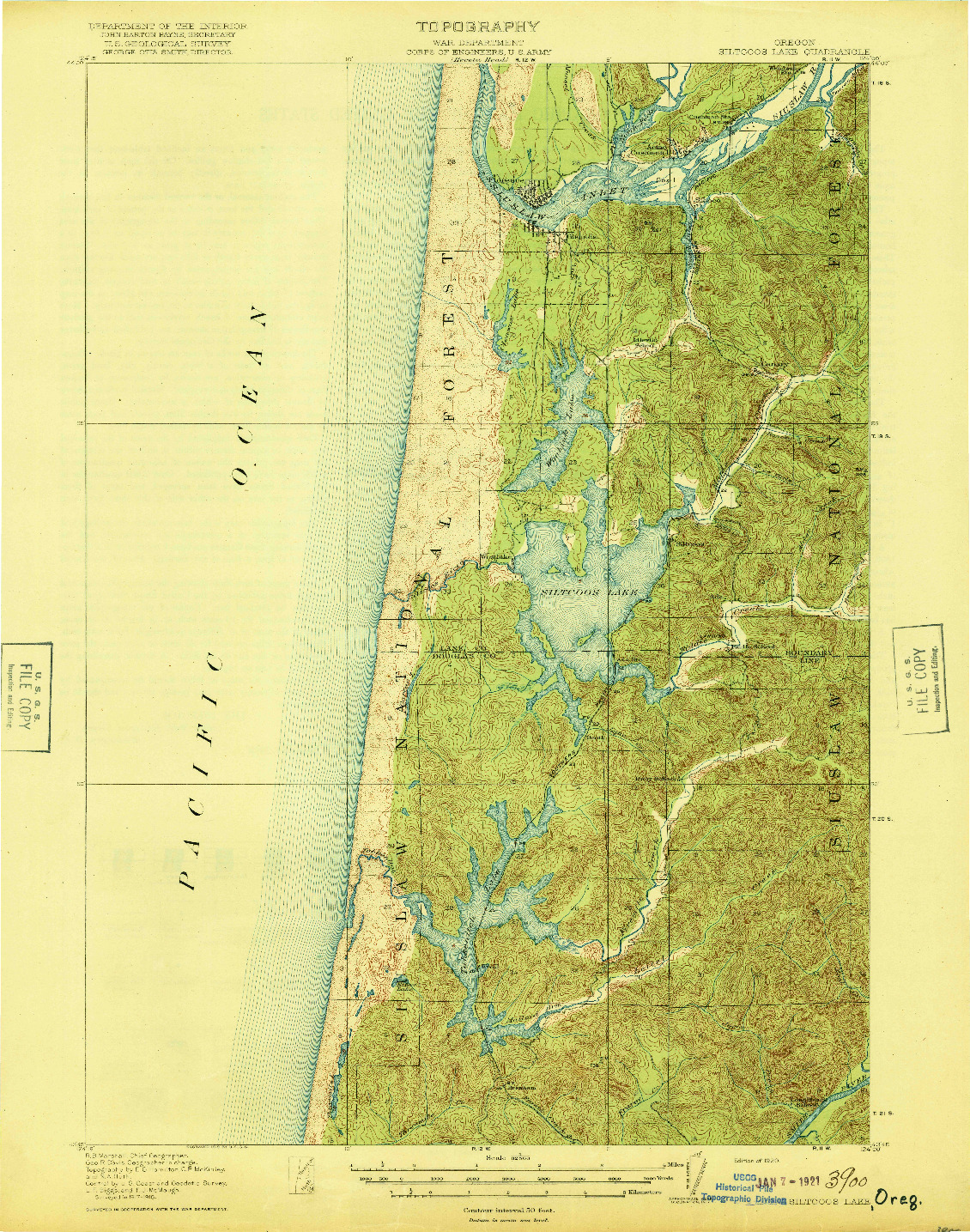 USGS 1:62500-SCALE QUADRANGLE FOR SILTCOOS LAKE, OR 1920