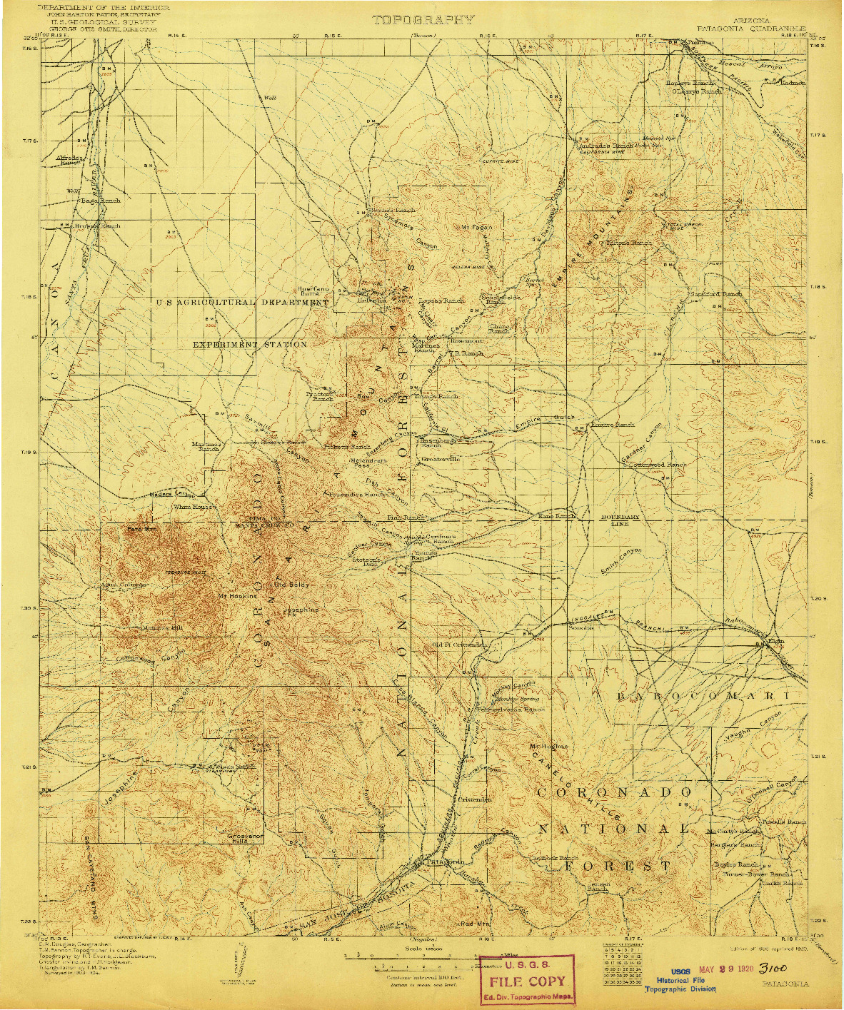 USGS 1:125000-SCALE QUADRANGLE FOR PATAGONIA, AZ 1905