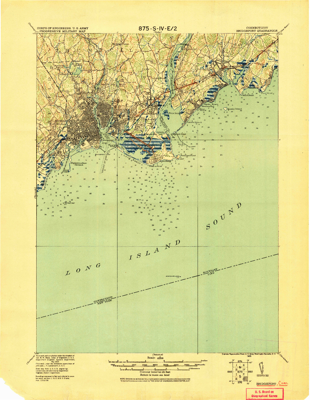 USGS 1:62500-SCALE QUADRANGLE FOR BRIDGEPORT, CT 1920