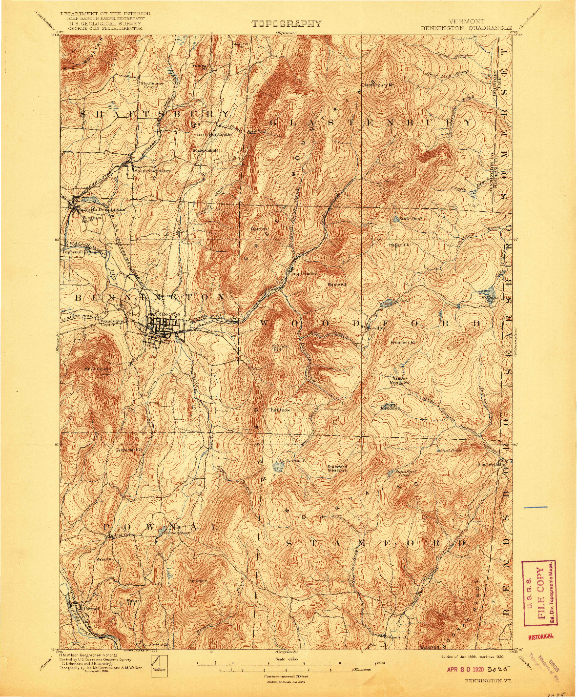 USGS 1:62500-SCALE QUADRANGLE FOR BENNINGTON, VT 1898