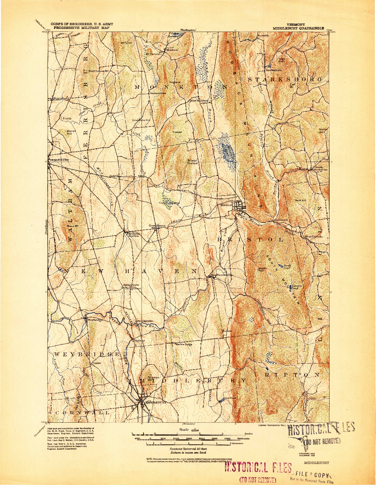 USGS 1:62500-SCALE QUADRANGLE FOR MIDDLEBURY, VT 1920