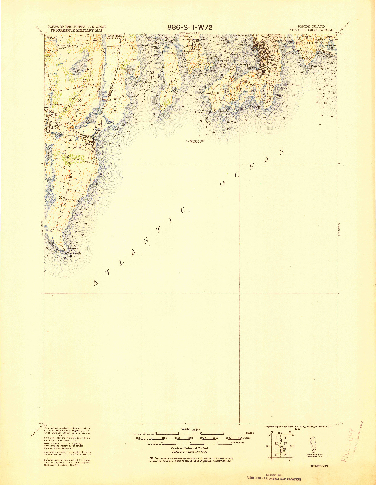 USGS 1:62500-SCALE QUADRANGLE FOR NEWPORT, RI 1920