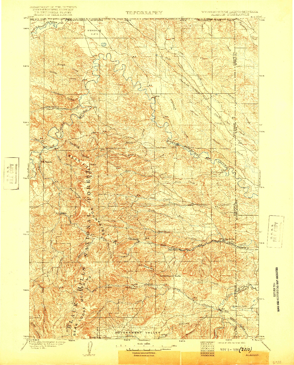 USGS 1:125000-SCALE QUADRANGLE FOR ALADDIN, WY 1903