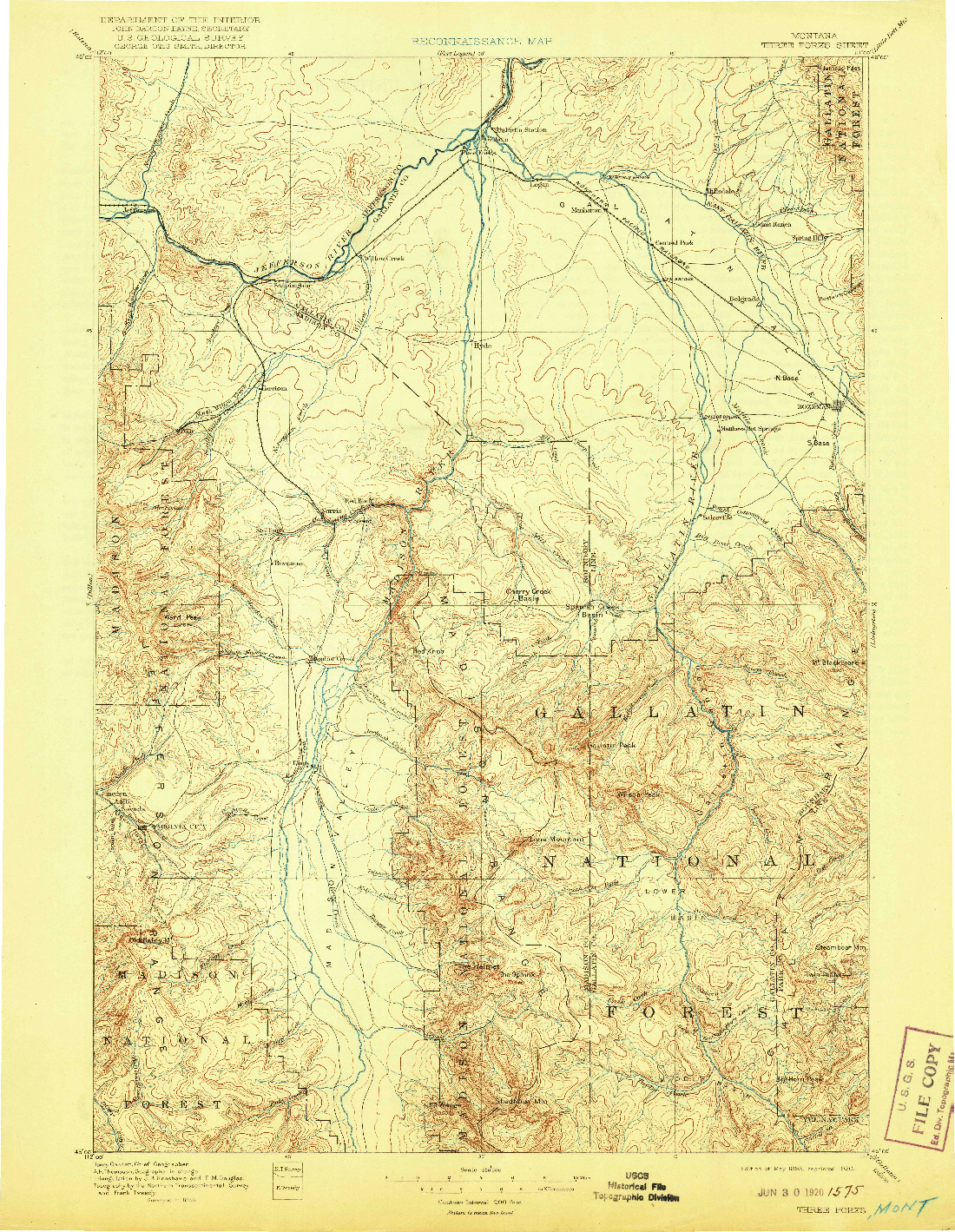 USGS 1:250000-SCALE QUADRANGLE FOR THREE FORKS, MT 1895