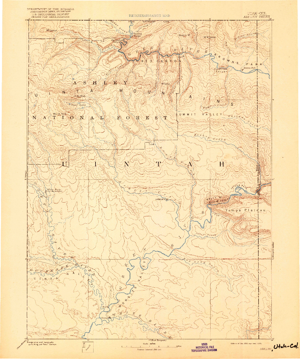 USGS 1:250000-SCALE QUADRANGLE FOR ASHLEY, UT 1885