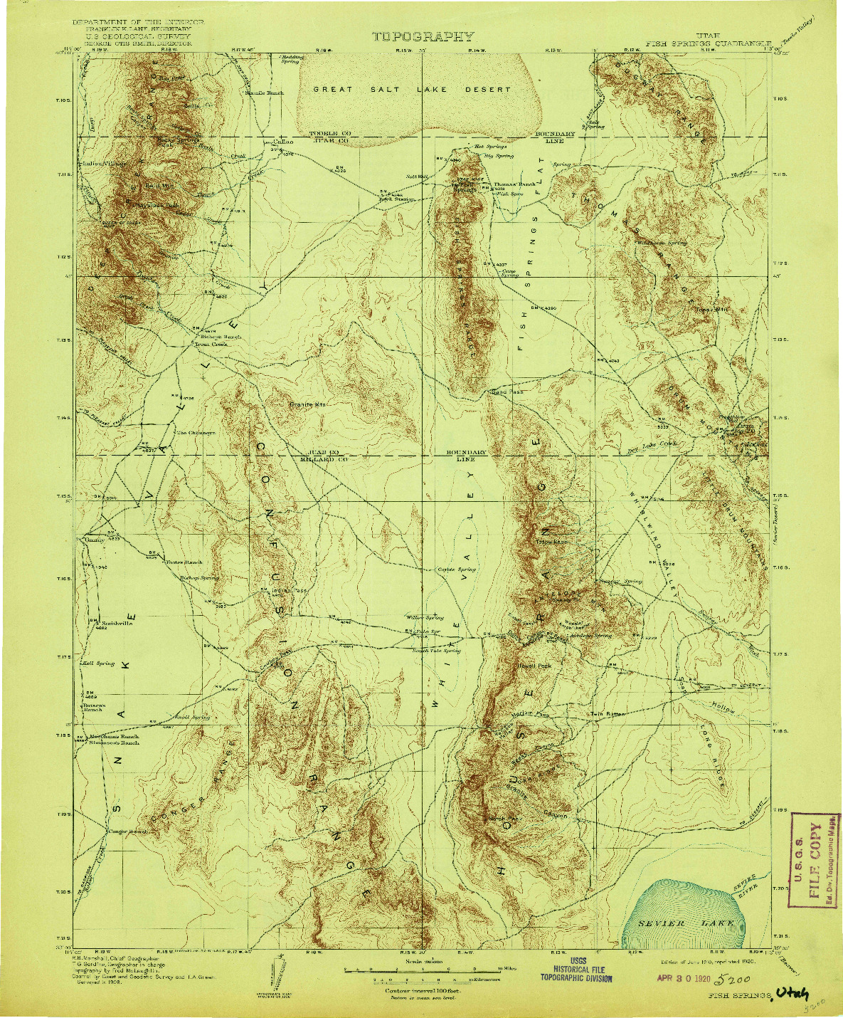 USGS 1:250000-SCALE QUADRANGLE FOR FISH SPRINGS, UT 1910