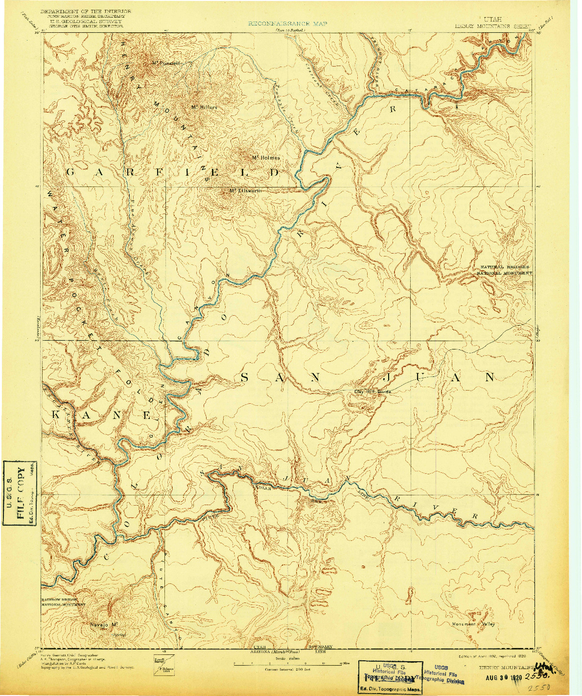 USGS 1:250000-SCALE QUADRANGLE FOR HENRY MOUNTAINS, UT 1892