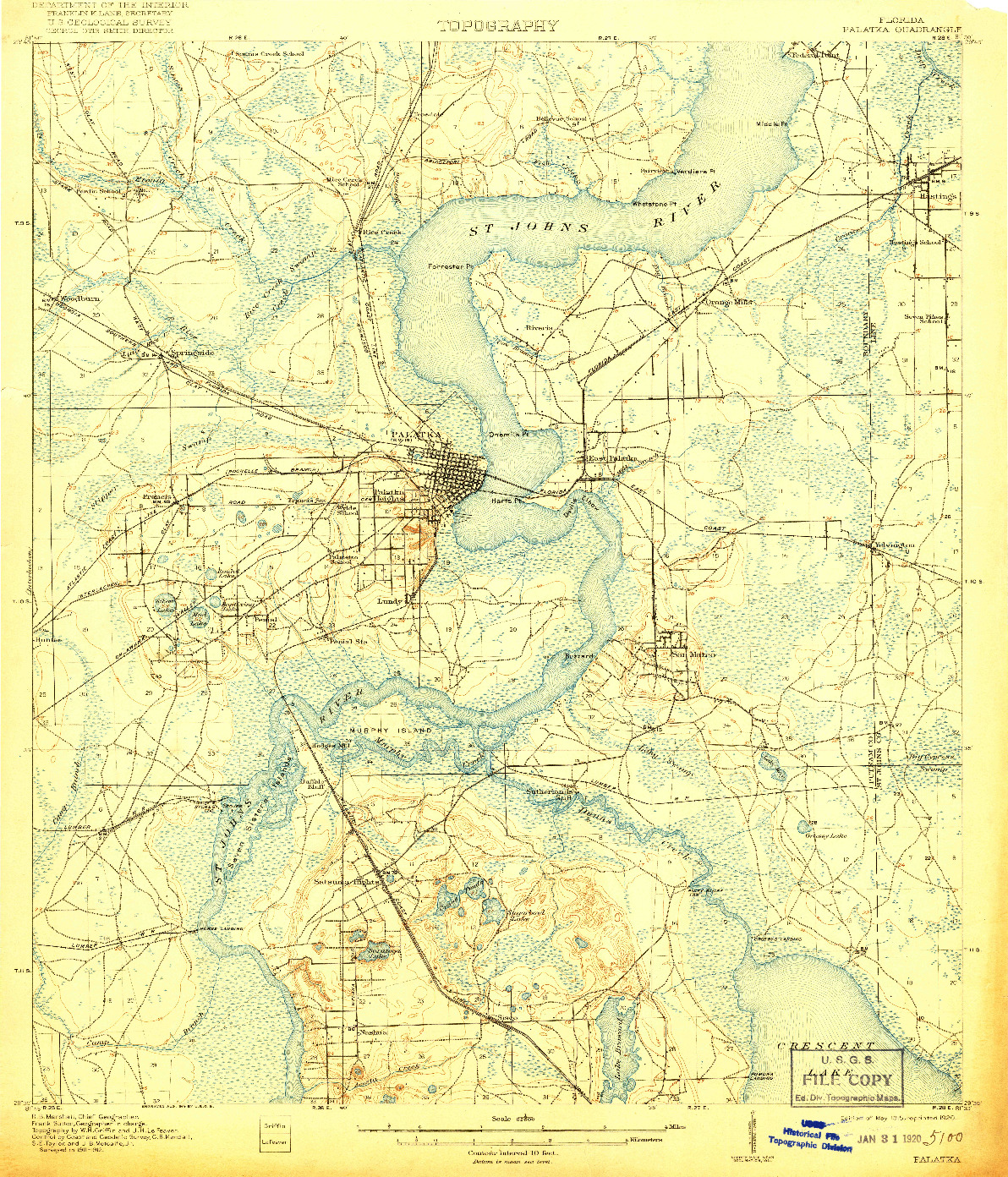 USGS 1:62500-SCALE QUADRANGLE FOR PALATKA, FL 1915