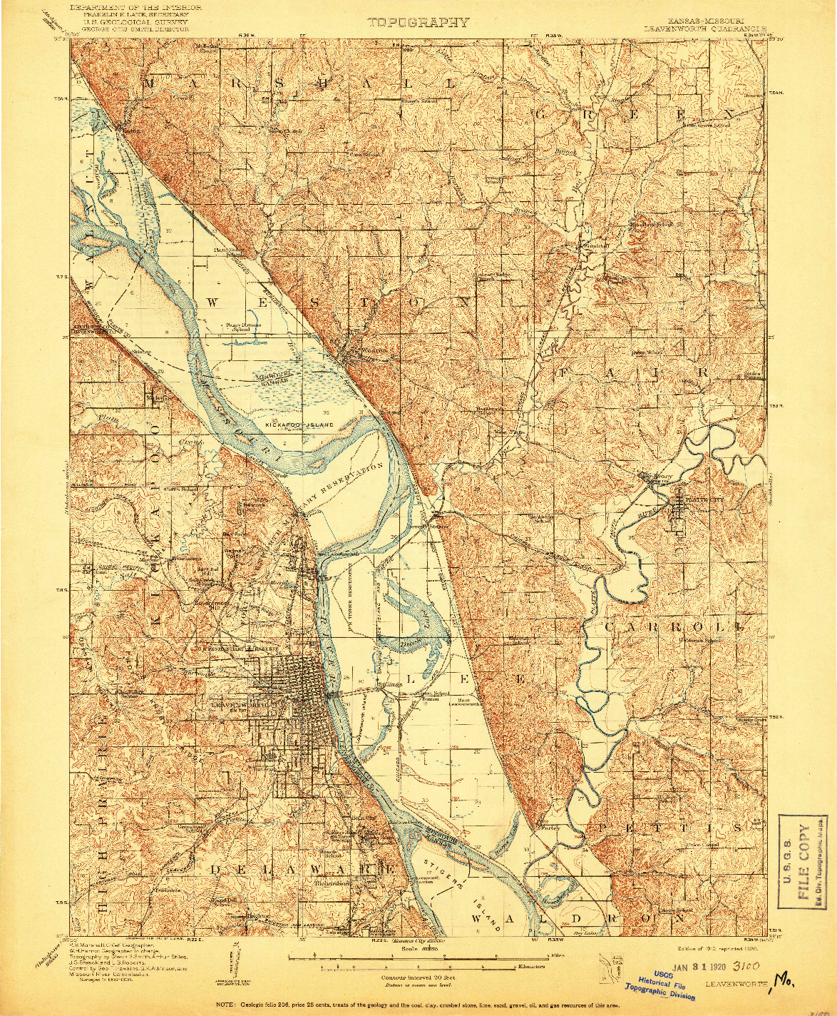 USGS 1:62500-SCALE QUADRANGLE FOR LEAVENWORTH, KS 1910