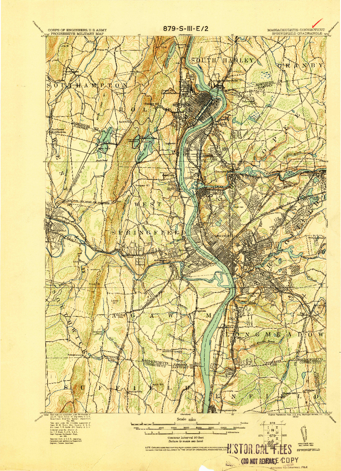 USGS 1:62500-SCALE QUADRANGLE FOR SPRINGFIELD, MA 1920