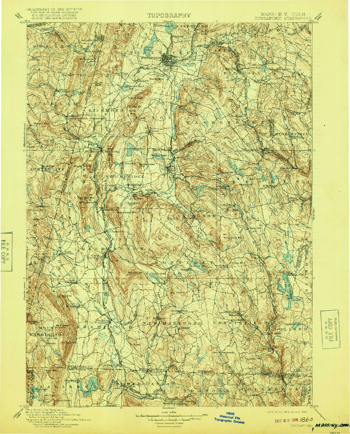 USGS 1:125000-SCALE QUADRANGLE FOR HOUSATONIC, MA 1900