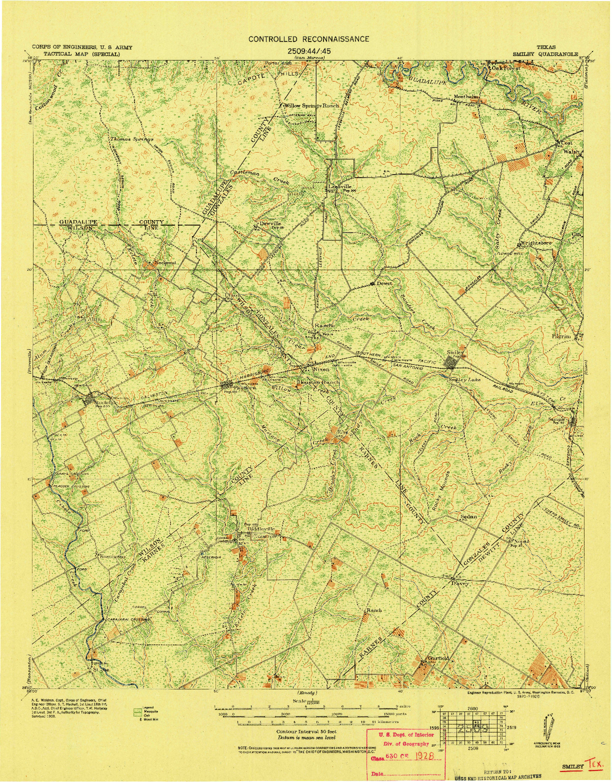 USGS 1:125000-SCALE QUADRANGLE FOR SMILEY, TX 1920