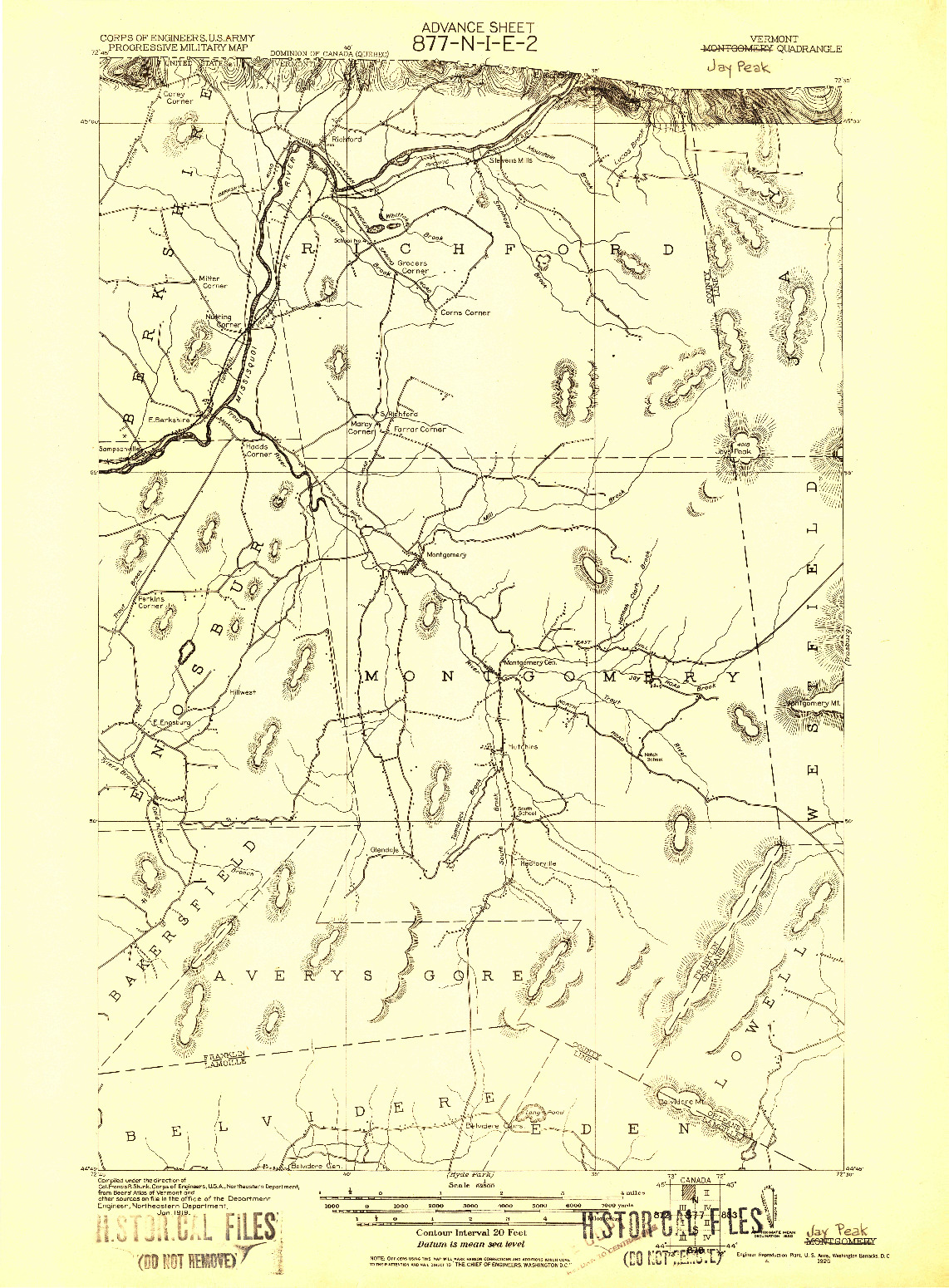 USGS 1:62500-SCALE QUADRANGLE FOR MONTGOMERY, VT 1919