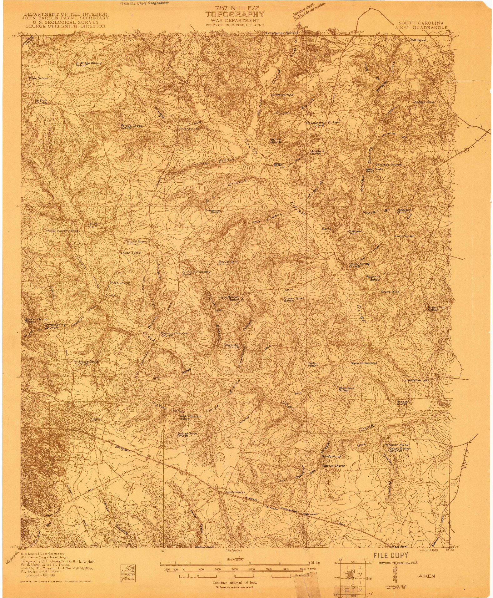 USGS 1:48000-SCALE QUADRANGLE FOR AIKEN, SC 1920