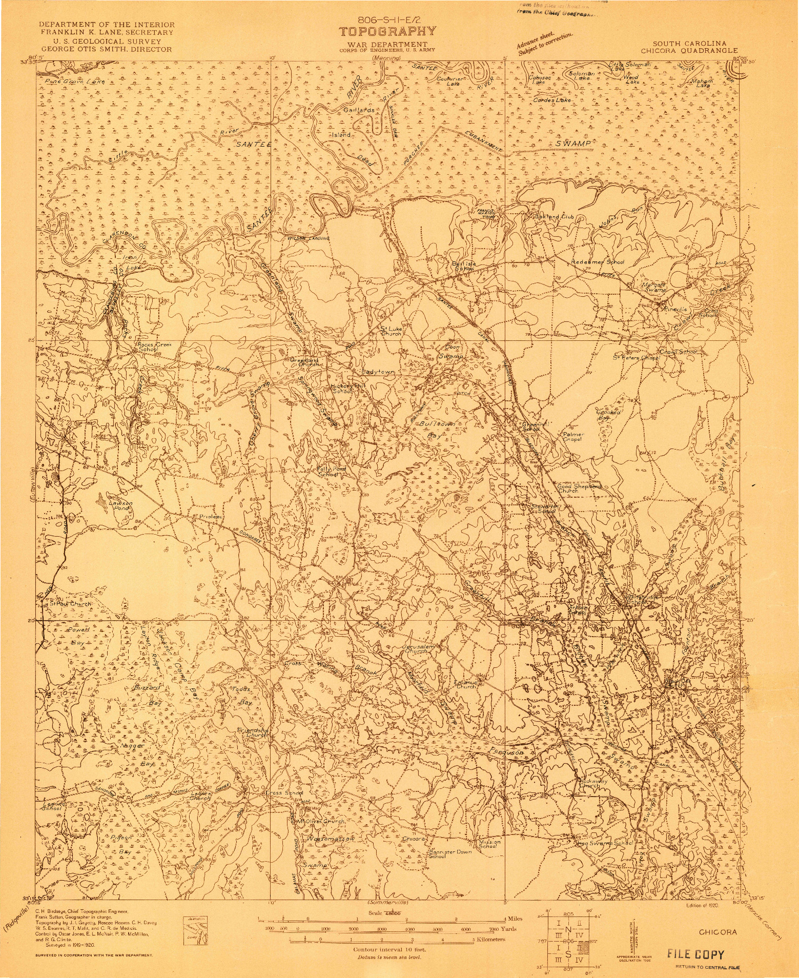 USGS 1:48000-SCALE QUADRANGLE FOR CHICORA, SC 1920