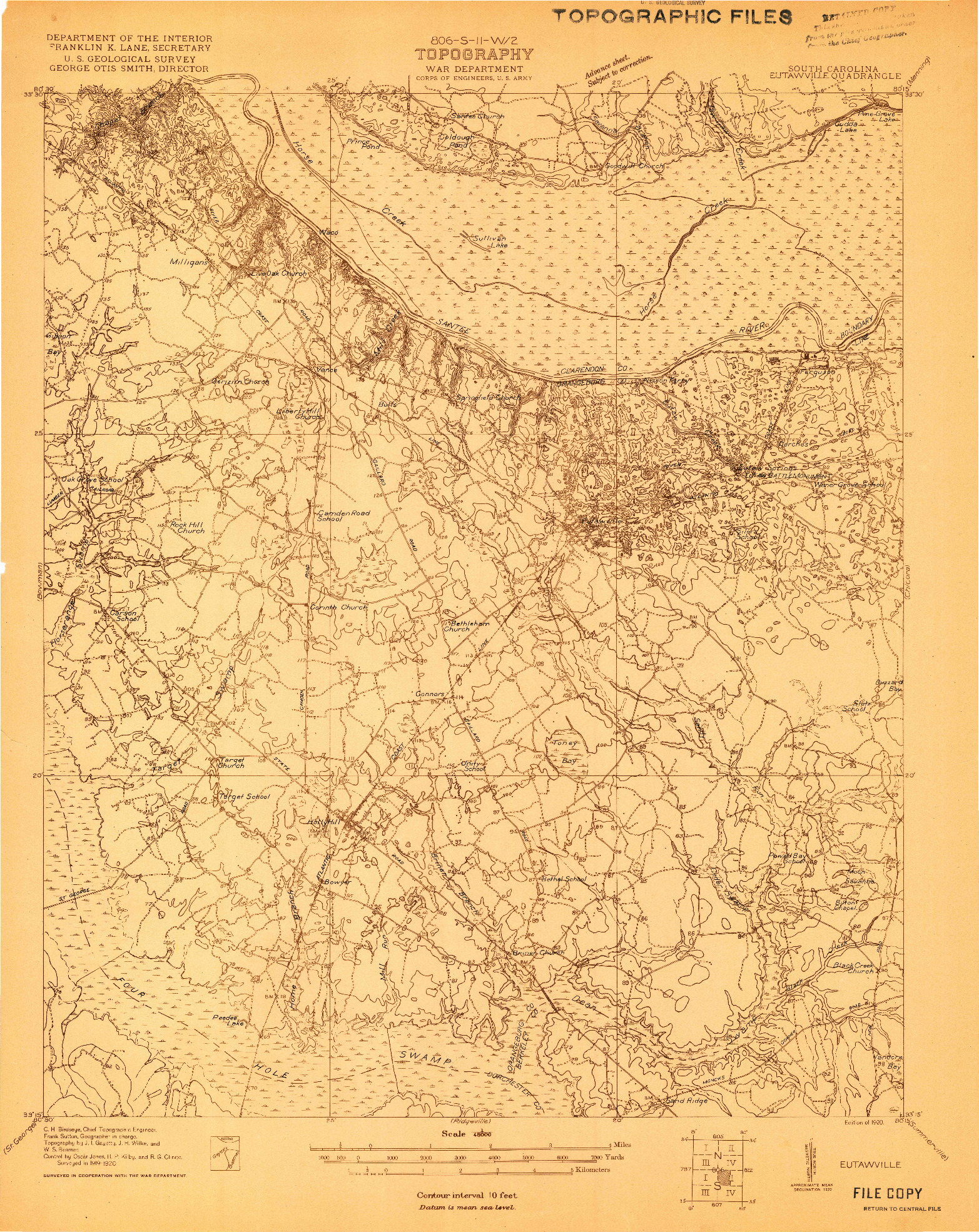 USGS 1:48000-SCALE QUADRANGLE FOR EUTAWVILLE, SC 1920