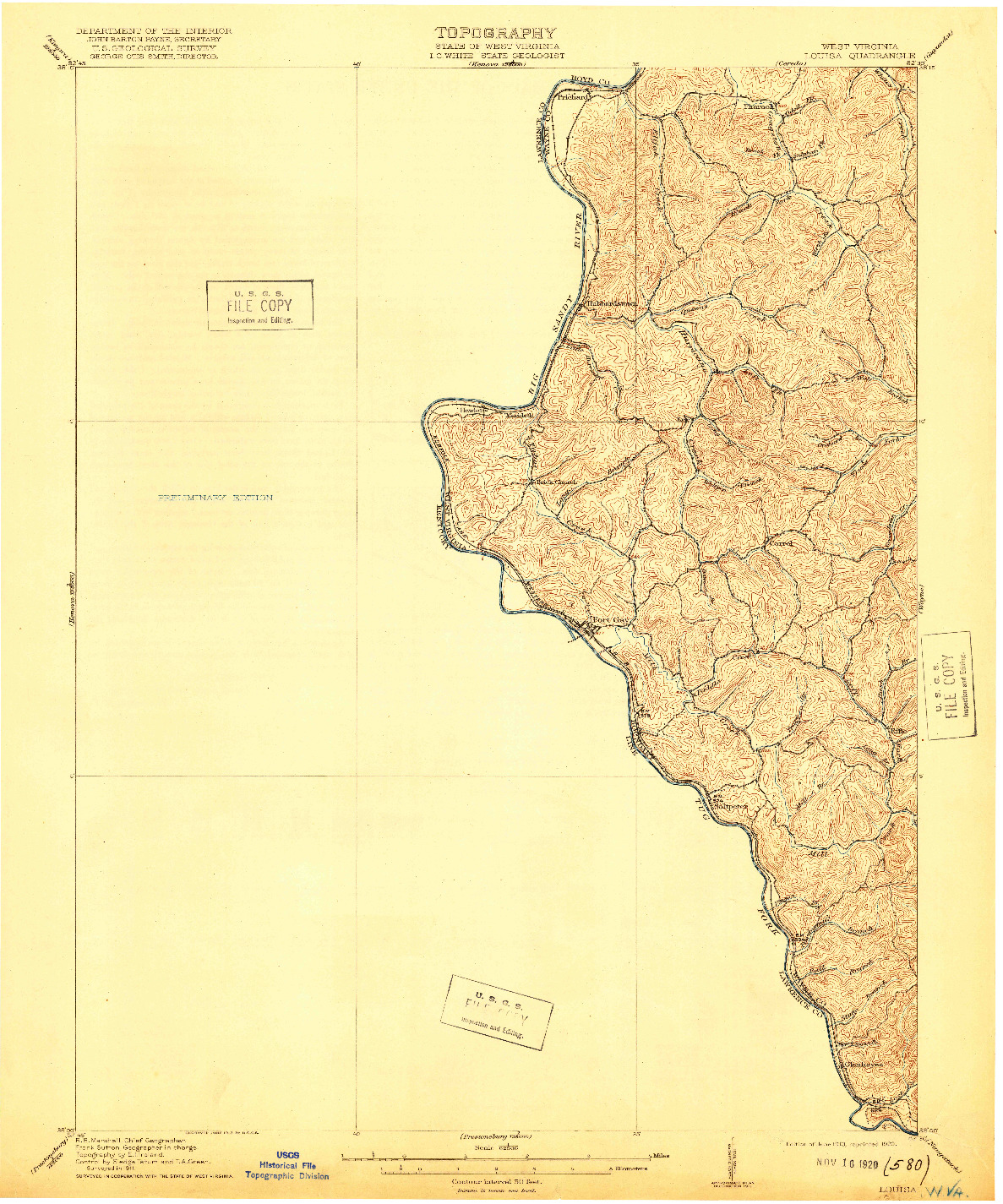 USGS 1:62500-SCALE QUADRANGLE FOR LOUISA, WV 1913