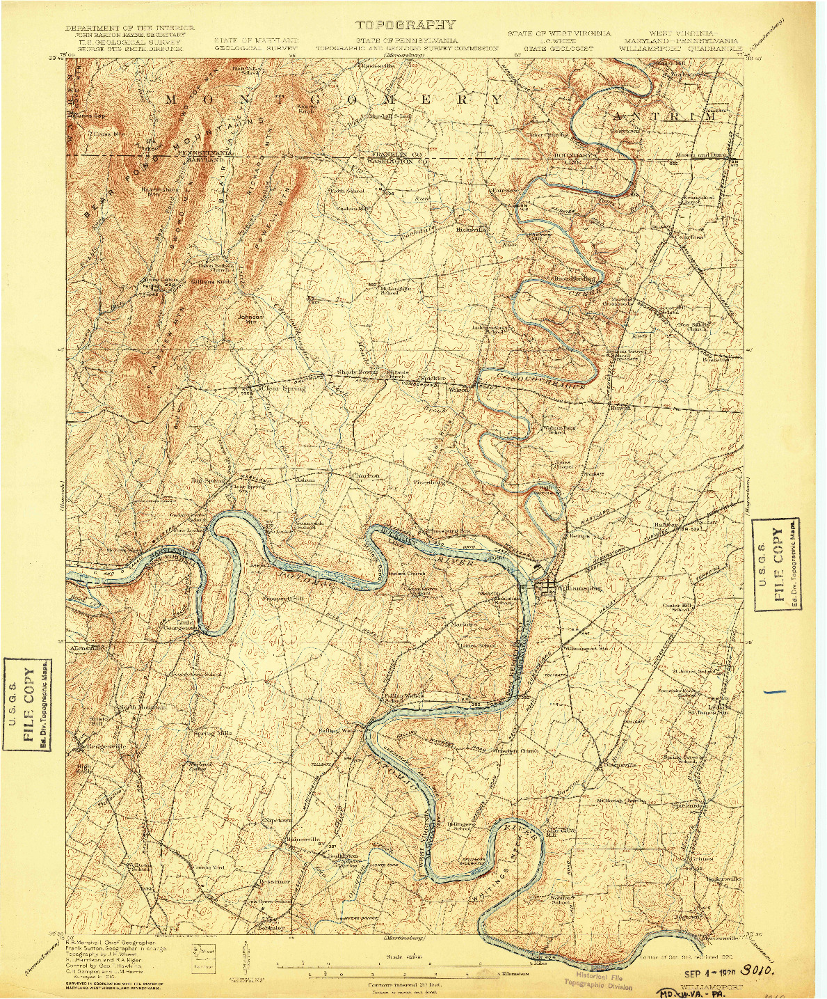 USGS 1:62500-SCALE QUADRANGLE FOR WILLIAMSPORT, WV 1912