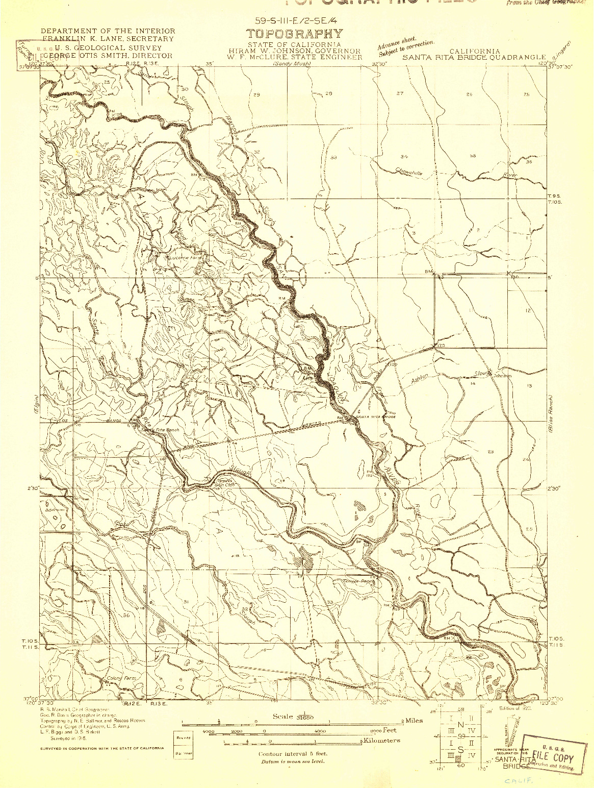 USGS 1:31680-SCALE QUADRANGLE FOR SANTA RITA BRIDGE, CA 1920