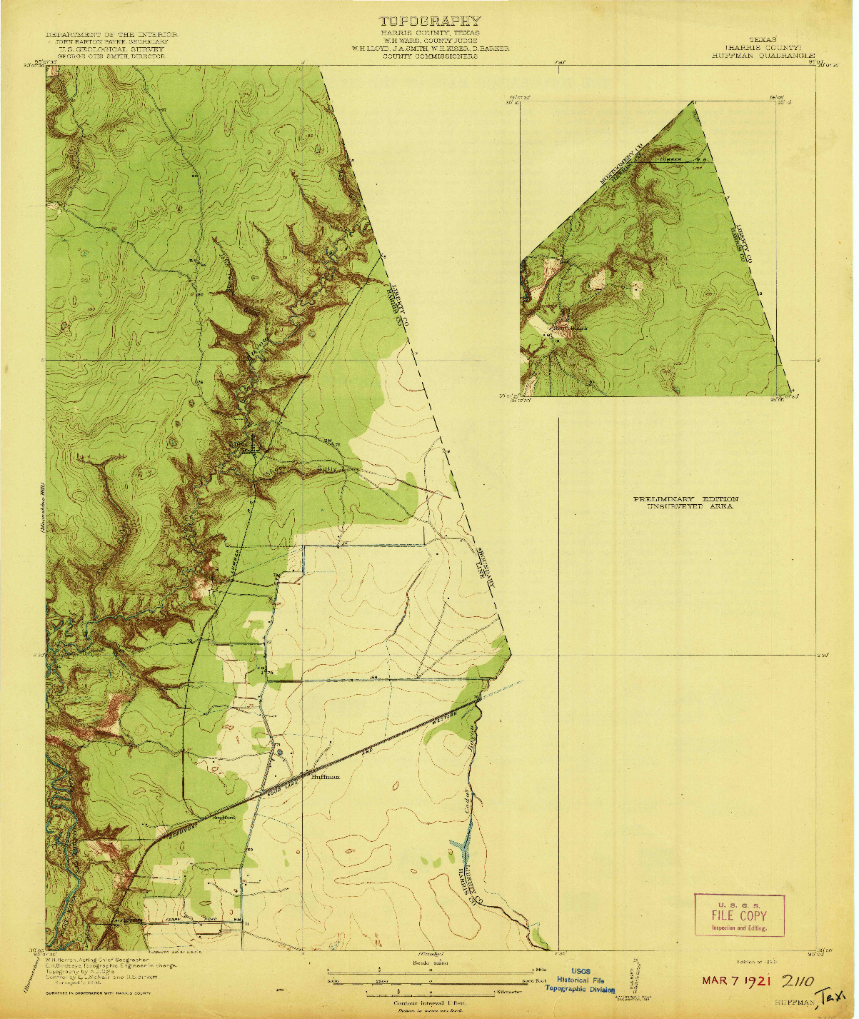 USGS 1:31680-SCALE QUADRANGLE FOR HUFFMAN, TX 1920