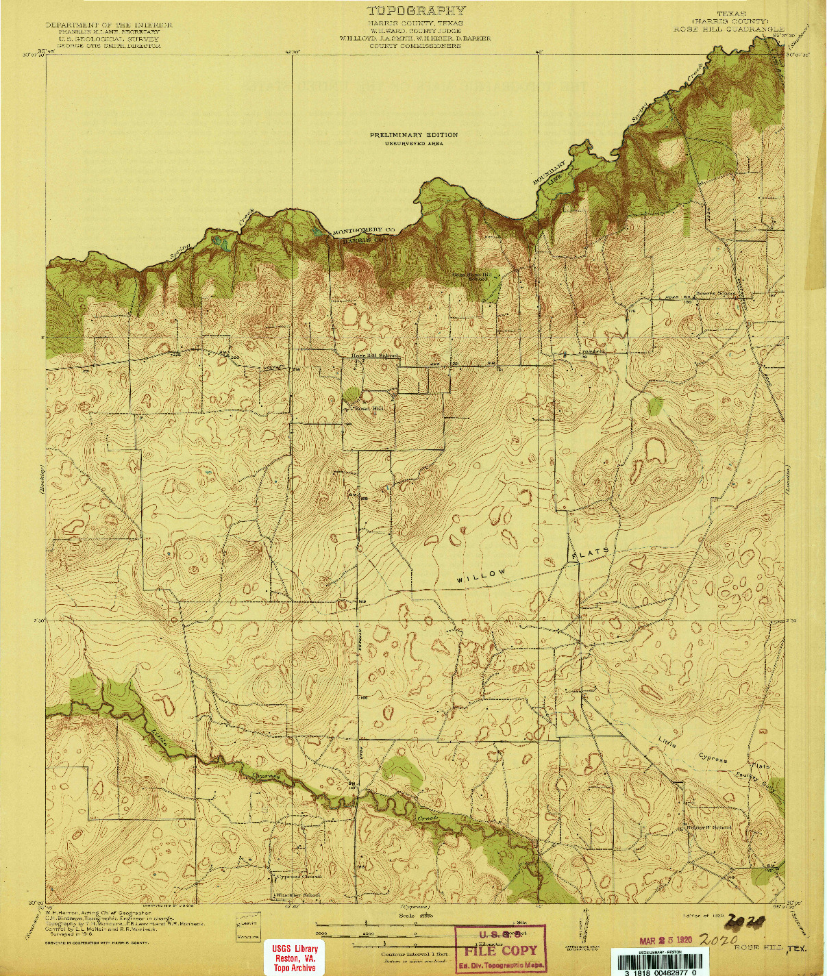 USGS 1:31680-SCALE QUADRANGLE FOR ROSE HILL, TX 1920