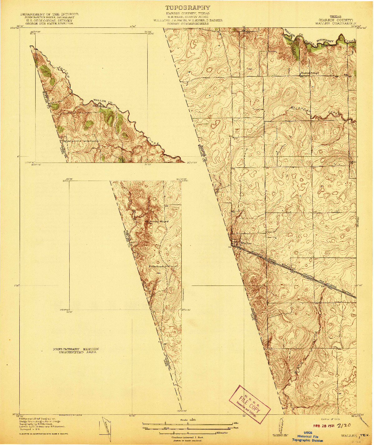 USGS 1:31680-SCALE QUADRANGLE FOR WALLER, TX 1920