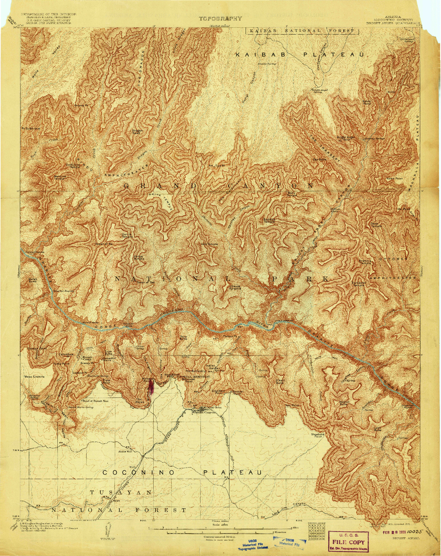 USGS 1:48000-SCALE QUADRANGLE FOR BRIGHT ANGEL, AZ 1906