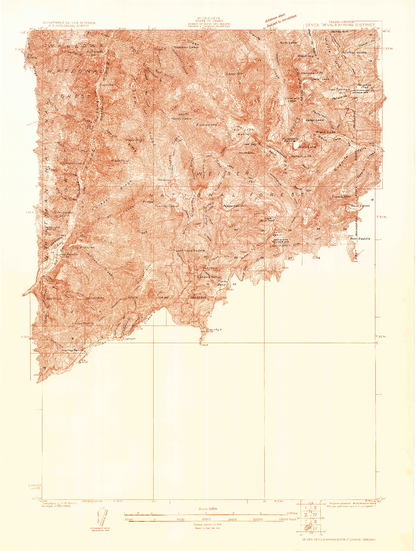 USGS 1:48000-SCALE QUADRANGLE FOR SEVEN DEVILS MINING DISTRICT, ID 1920