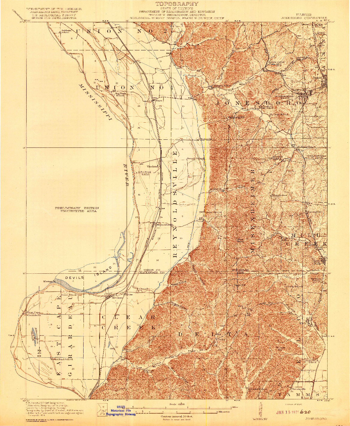 USGS 1:62500-SCALE QUADRANGLE FOR JONESBORO, IL 1920