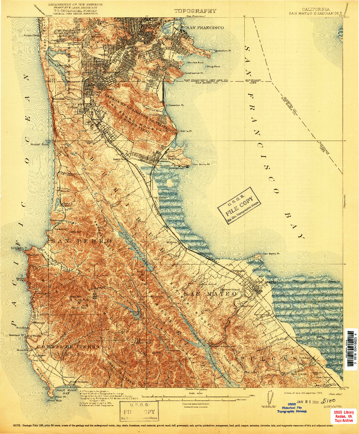 USGS 1:62500-SCALE QUADRANGLE FOR SAN MATEO, CA 1915