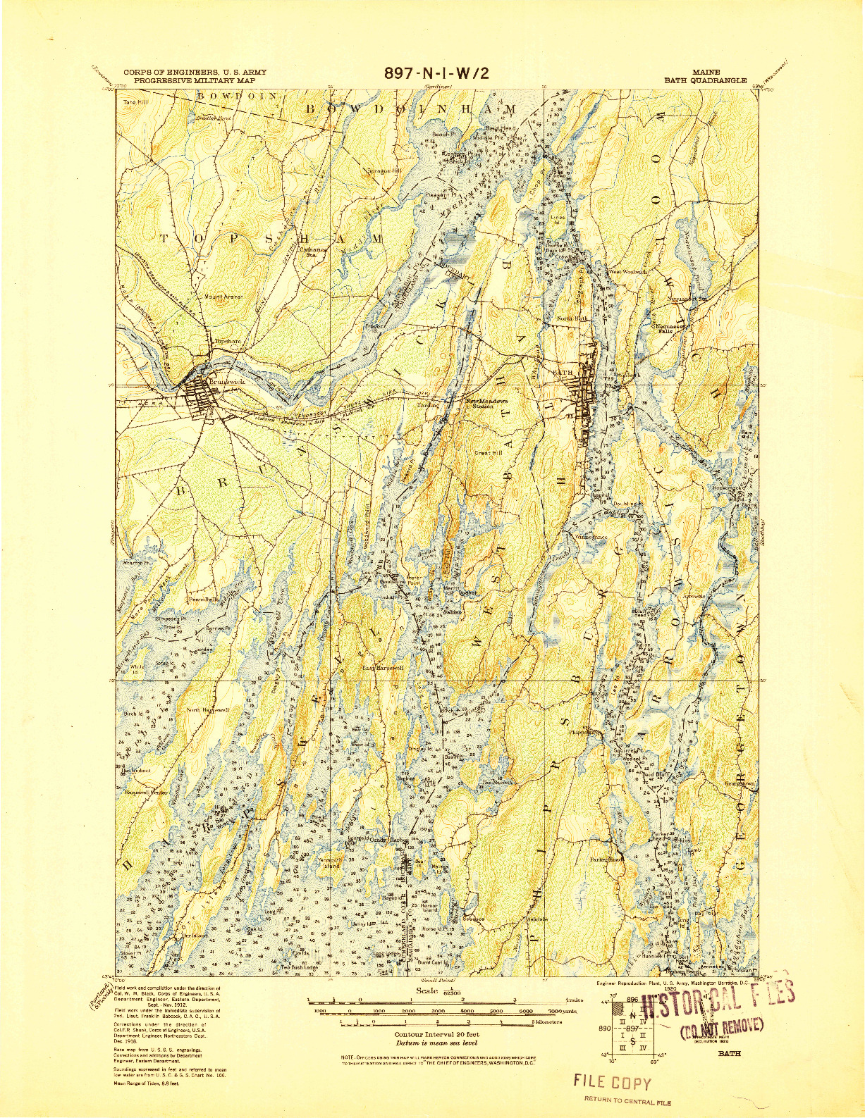 USGS 1:62500-SCALE QUADRANGLE FOR BATH, ME 1920