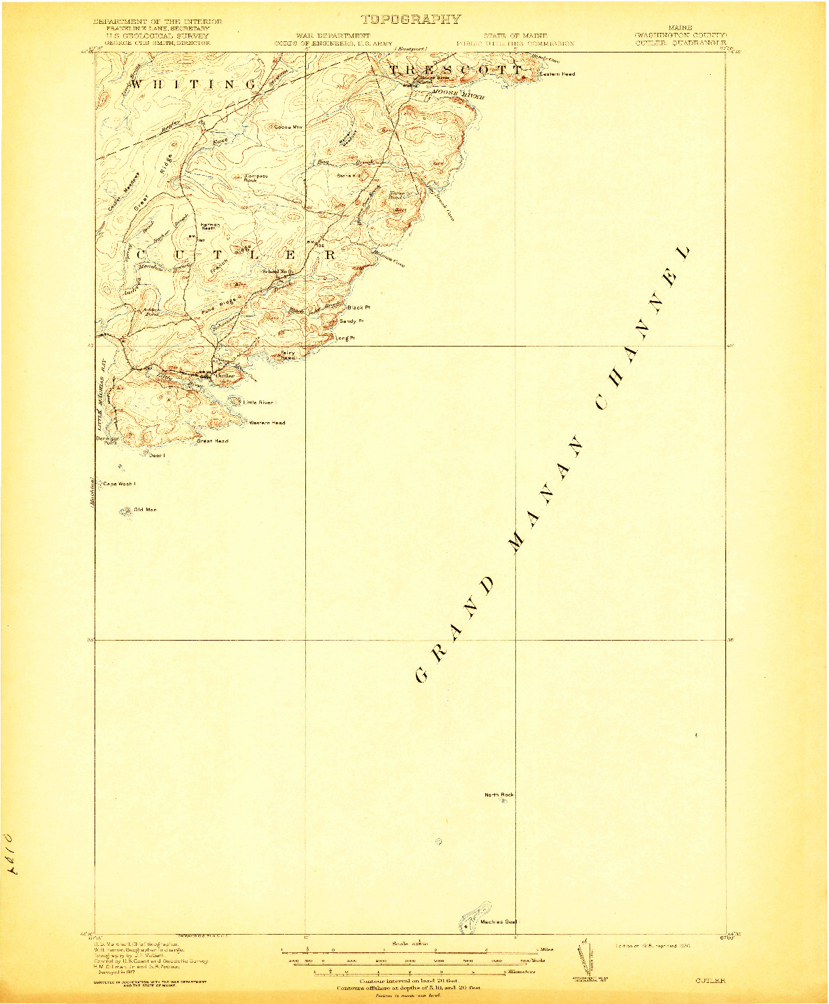 USGS 1:62500-SCALE QUADRANGLE FOR CUTLER, ME 1918