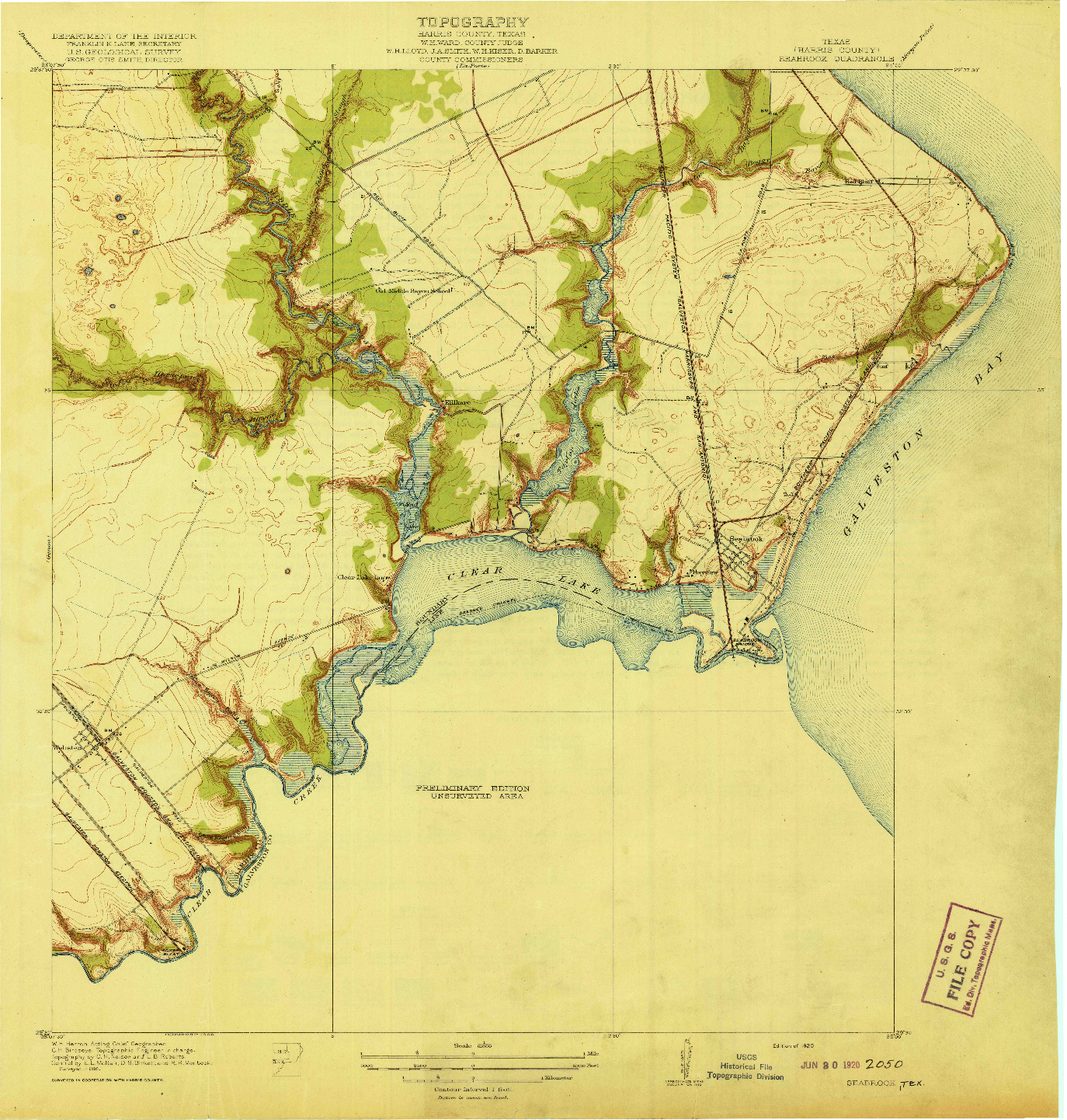 USGS 1:31680-SCALE QUADRANGLE FOR SEABROOK, TX 1920