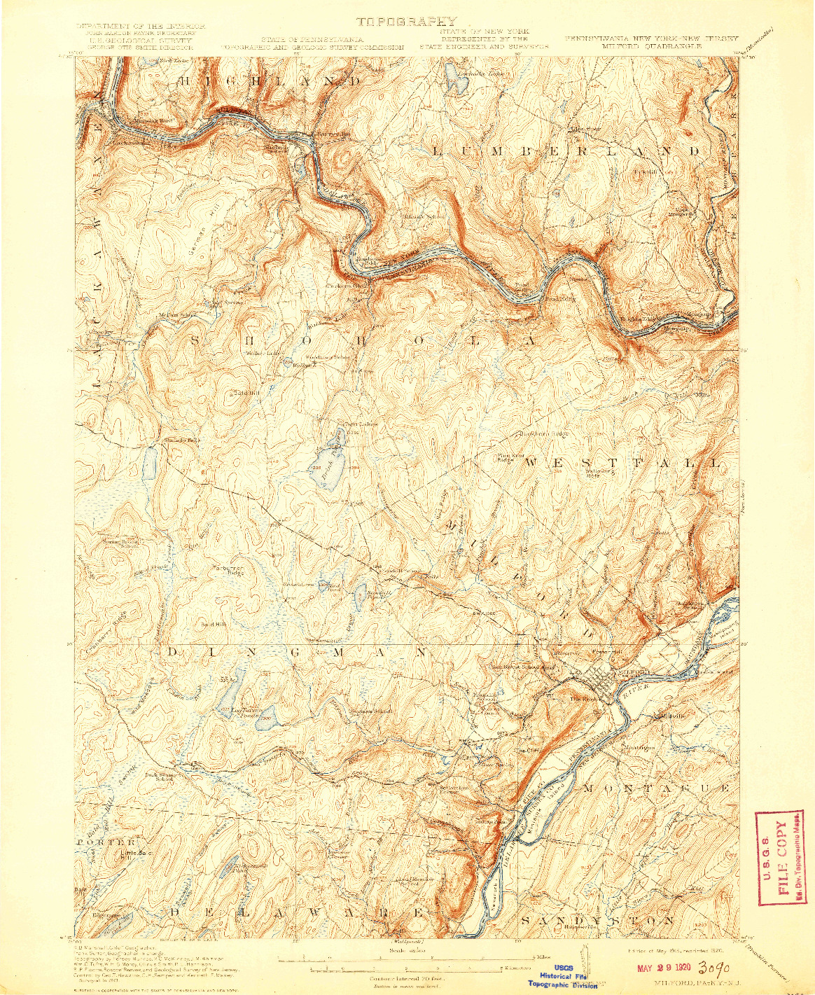 USGS 1:62500-SCALE QUADRANGLE FOR MILFORD, PA 1915