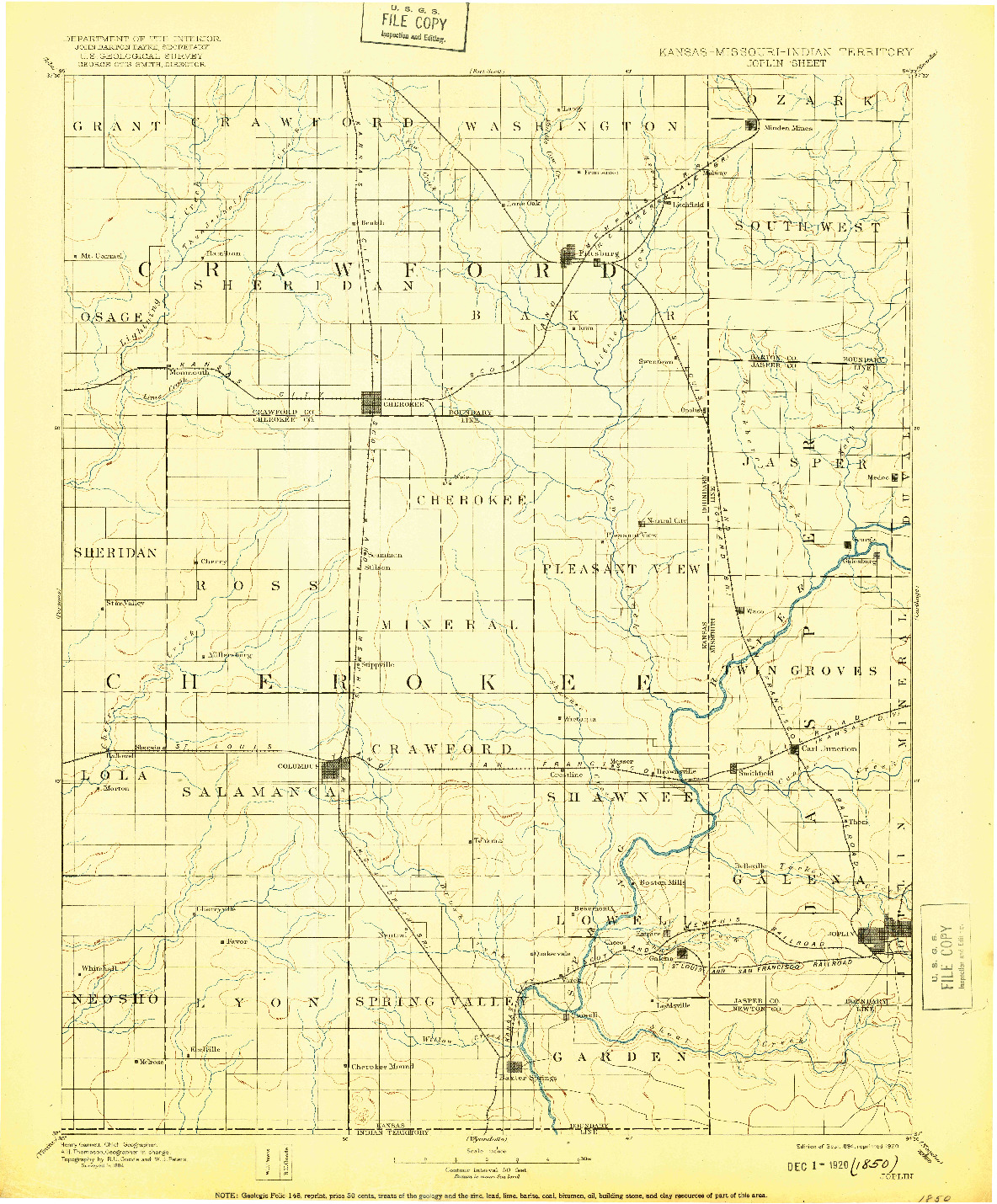 USGS 1:125000-SCALE QUADRANGLE FOR JOPLIN, KS 1894