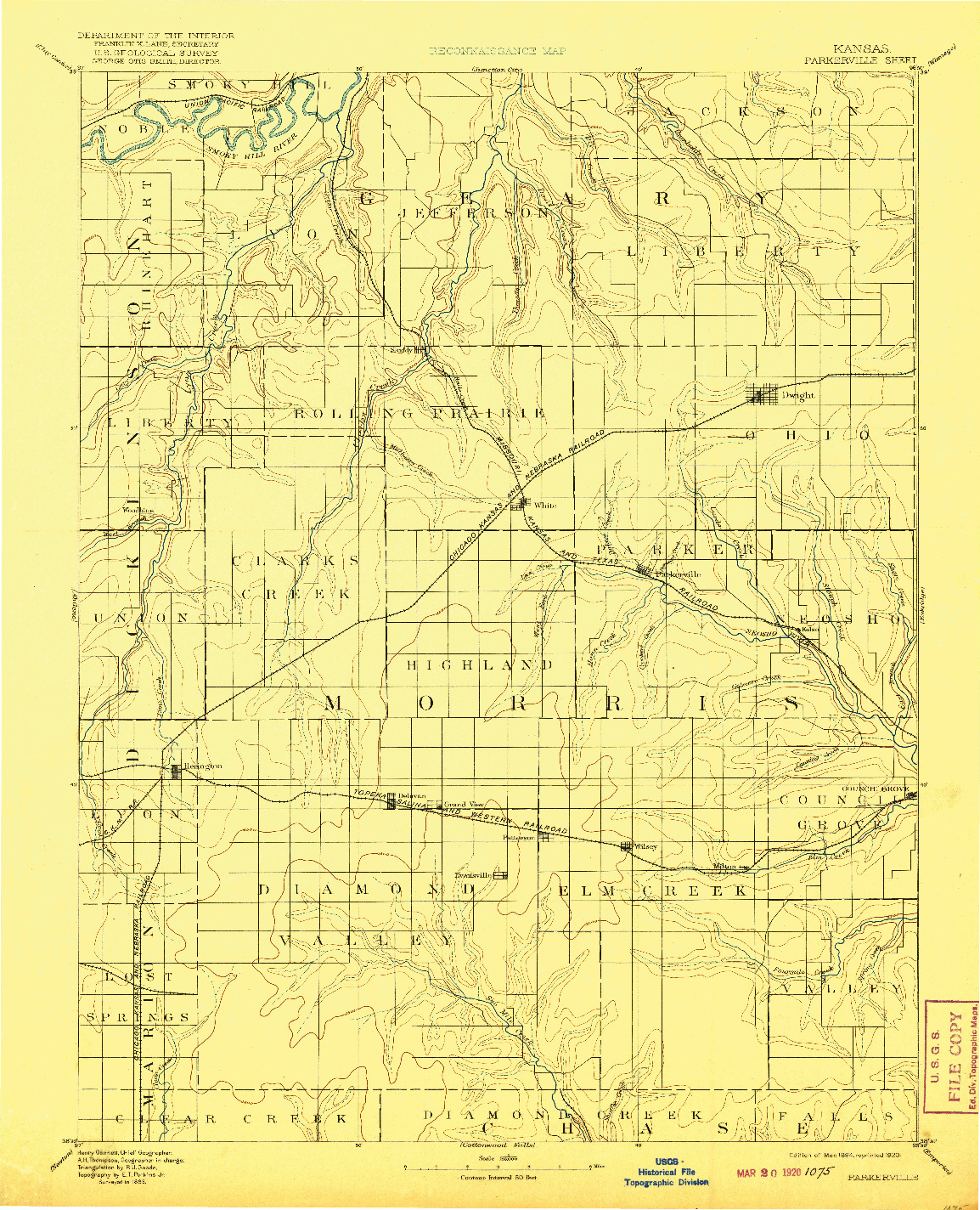 USGS 1:125000-SCALE QUADRANGLE FOR PARKERVILLE, KS 1894
