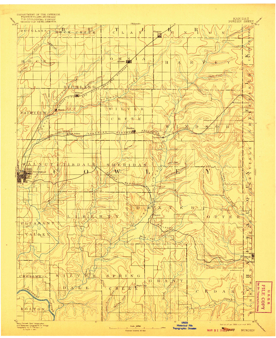 USGS 1:125000-SCALE QUADRANGLE FOR BURDEN, KS 1889