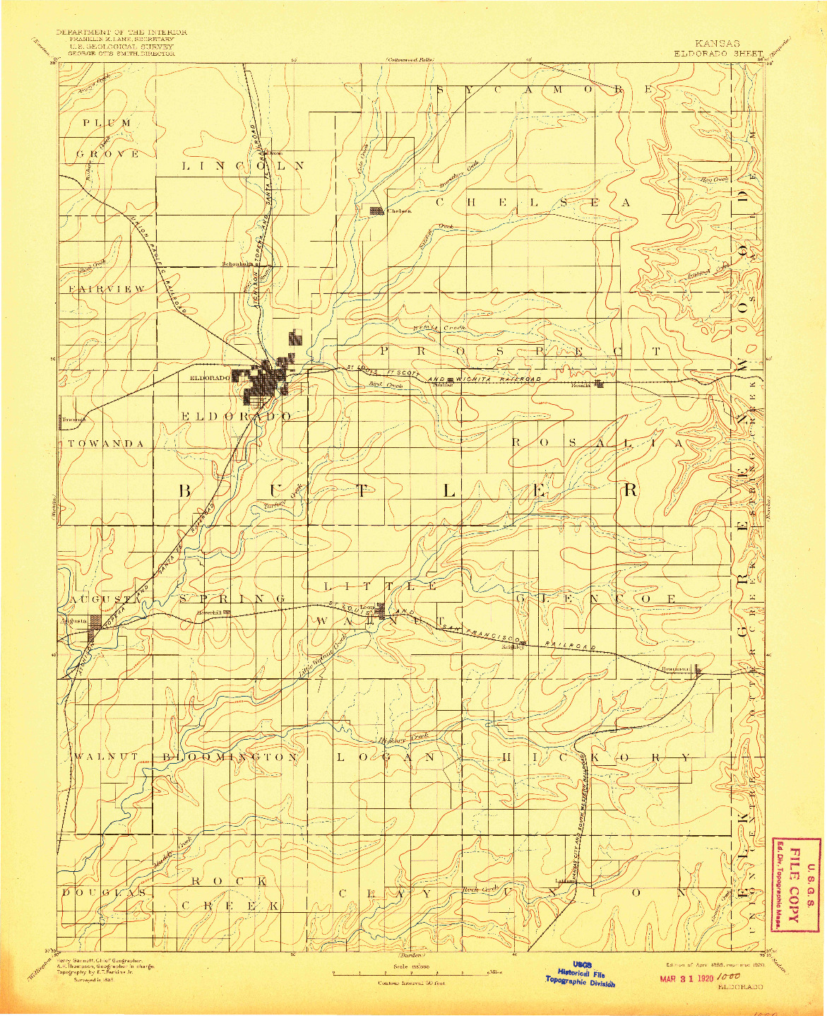 USGS 1:125000-SCALE QUADRANGLE FOR ELDORADO, KS 1888