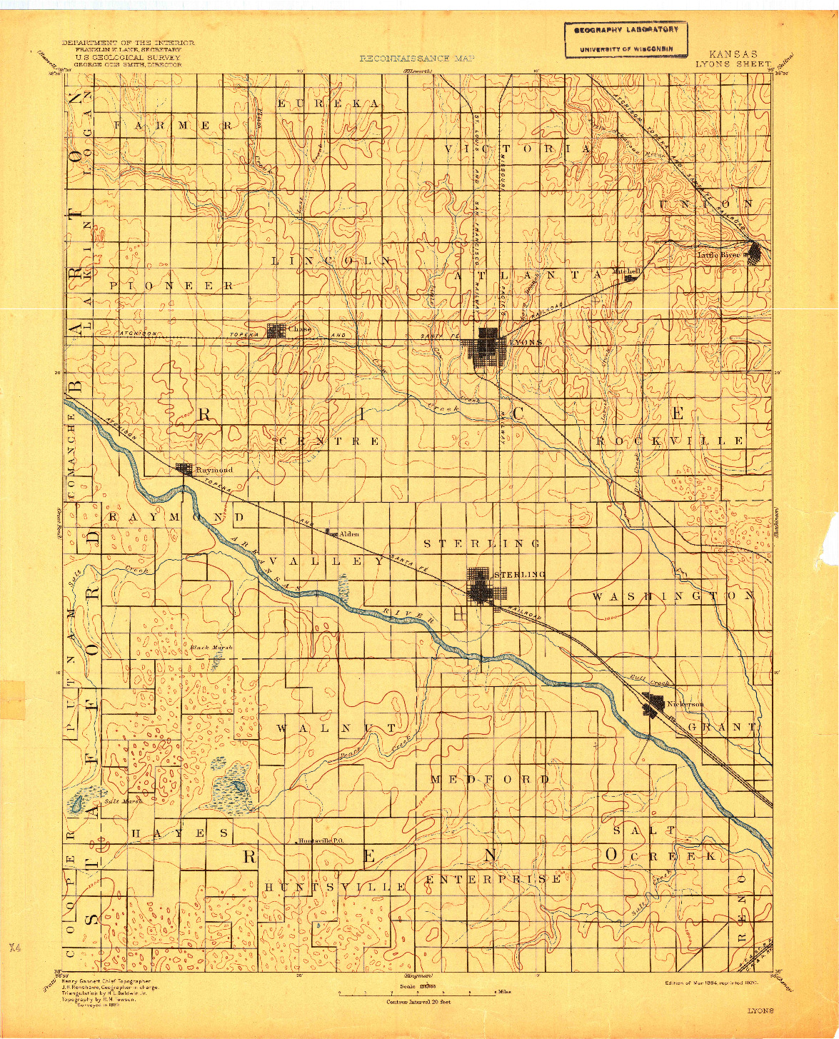 USGS 1:125000-SCALE QUADRANGLE FOR LYONS, KS 1894