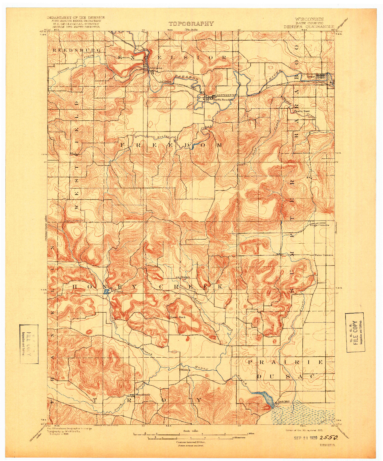 USGS 1:62500-SCALE QUADRANGLE FOR DENZER, WI 1901