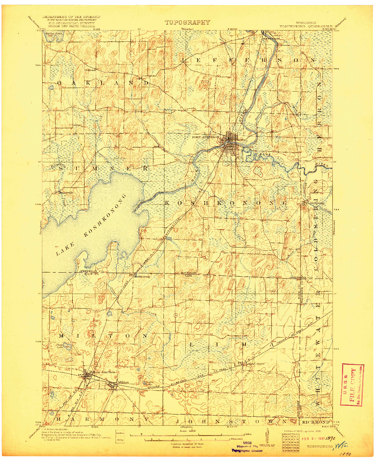 USGS 1:62500-SCALE QUADRANGLE FOR KOSHKONONG, WI 1906