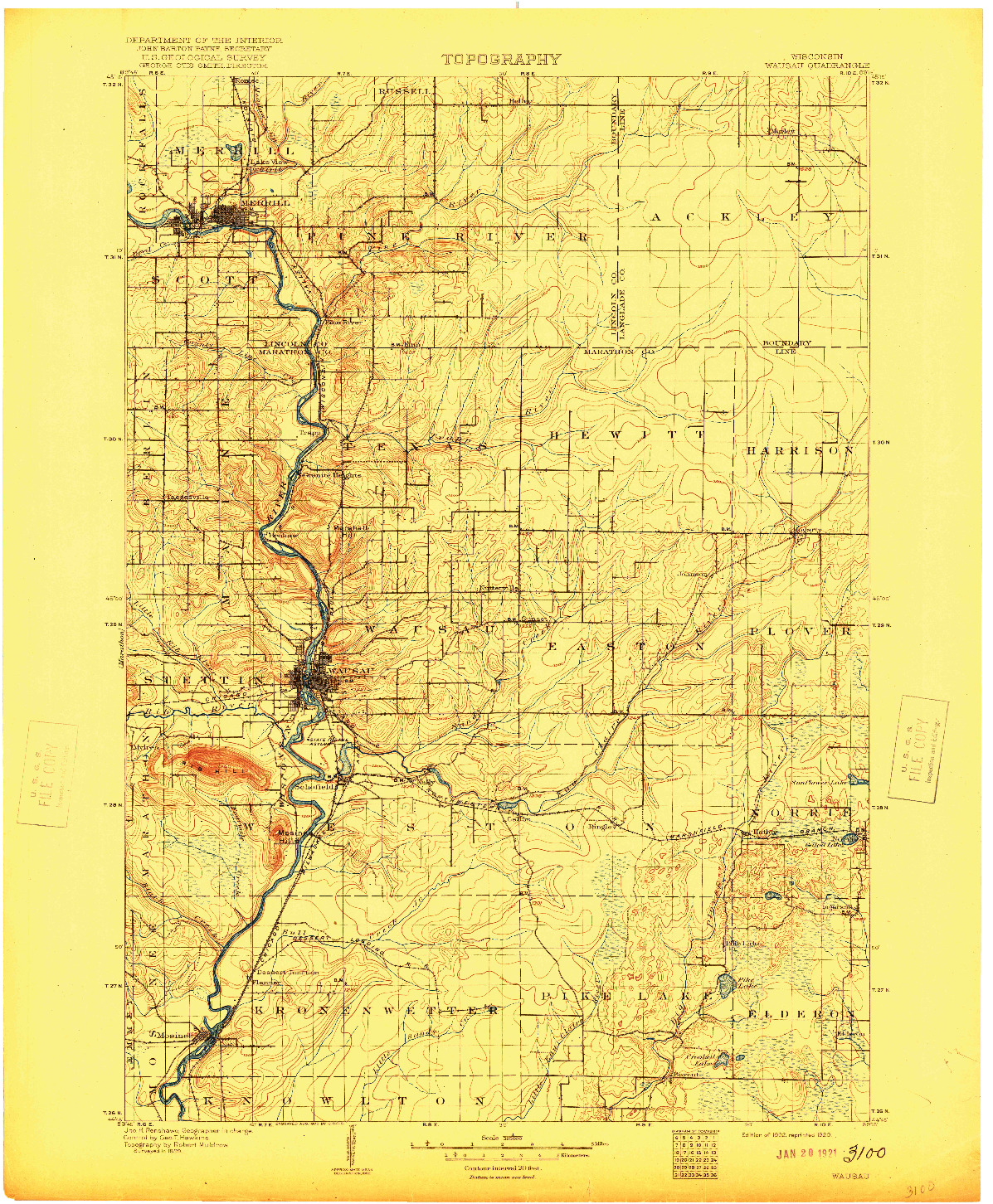USGS 1:125000-SCALE QUADRANGLE FOR WAUSAU, WI 1902