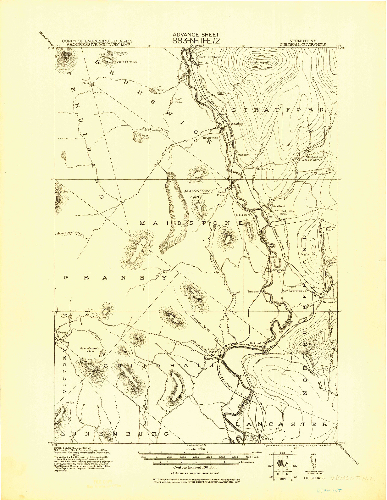 USGS 1:62500-SCALE QUADRANGLE FOR GUILDHALL, VT 1920