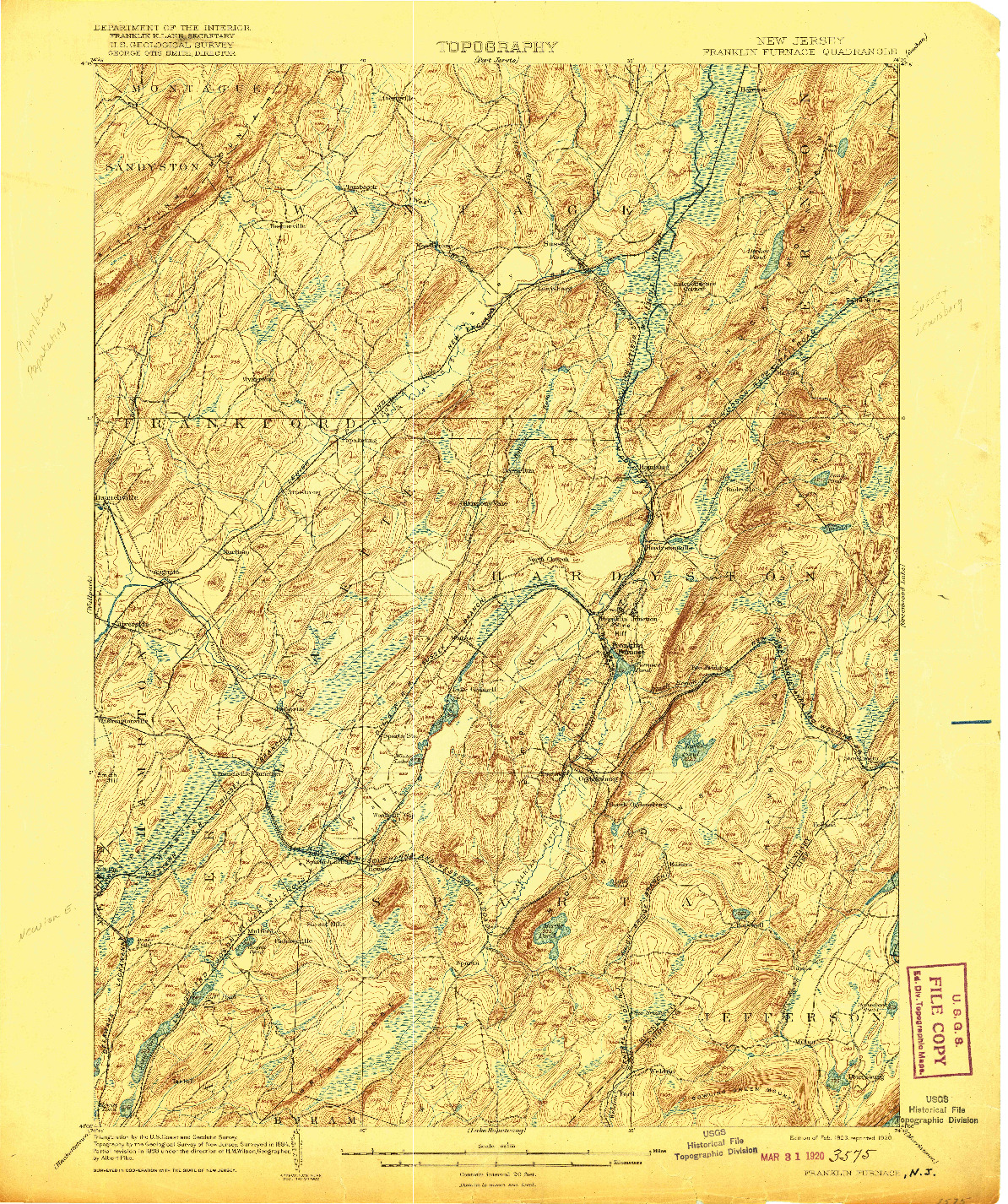 USGS 1:62500-SCALE QUADRANGLE FOR FRANKLIN FURNACE, NJ 1903